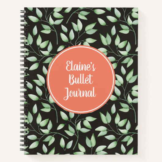 Coral & Green Blätter Custom Bullet Journal Notizblock (Vorderseite)