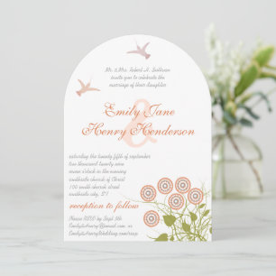 Coral Green Floral Hummingbird Love Bird Wedding Einladung