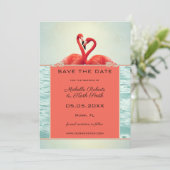 Coral Green Foto Flamingo Save the Date Card (Stehend Vorderseite)