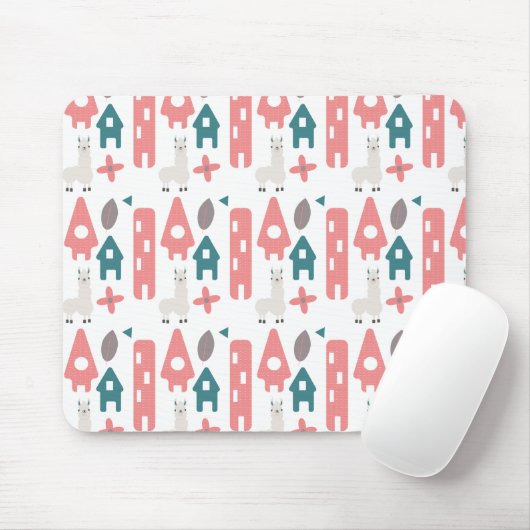 Coral Green Llama Alpaca Animal Homs Mousepad (Mit Mouse)