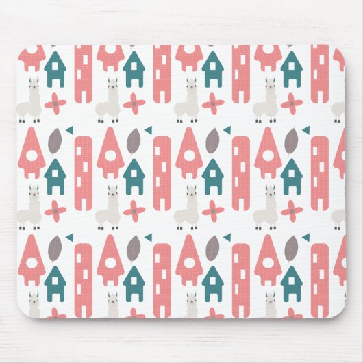 Coral Green Llama Alpaca Animal Homs Mousepad (Vorne)