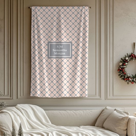 Coral Grey Tartan Blanket Modern Aesthetic Gift Fleecedecke