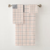 Coral Grey Tartan Towels Personalized Chic Set (Insitu)