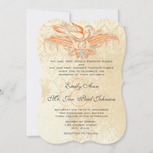 Coral & Grey Vintage Flourish Vogel Hochzeits-Einl Einladung