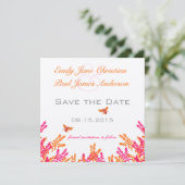 Coral & Grey Wild Blume Bee Wedding Save the Date (Stehend Vorderseite)