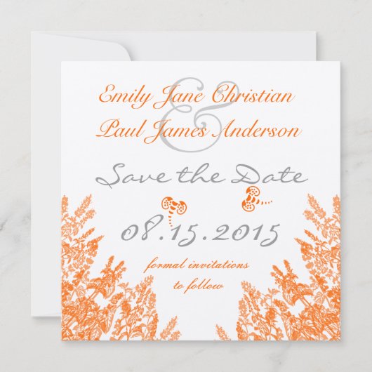 Coral & Grey Wild Blume Bee Wedding Save the Date (Vorderseite)