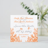 Coral & Grey Wild Blume Bee Wedding Save the Date (Stehend Vorderseite)