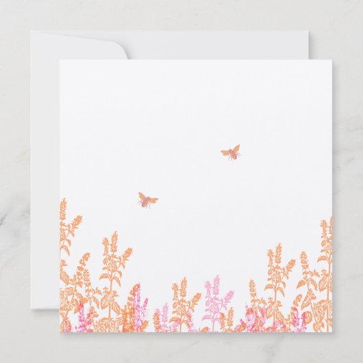 Coral & Grey Wild Blume Bee Wedding Save the Date (Rückseite)