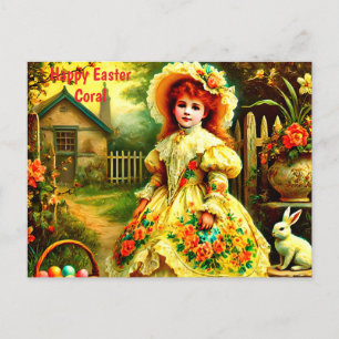 CORAL~ HAPPY EASTER BUNNY GREETING ~ FEIERTAGSPOSTKARTE