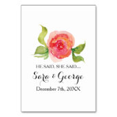 Coral He sagte: "Sie sagte Brautparty-Spielkarte" Tischnummer (Vorderseite)