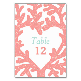 Coral Heart Aqua Beach Hochzeiten Tischnummern