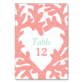 Coral Heart Aqua Beach Hochzeiten Tischnummern