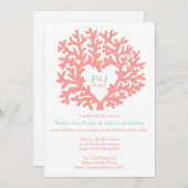Coral Heart Aqua Beach Hochzeitseinladungen Einladung (Vorne/Hinten)