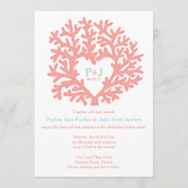 Coral Heart Aqua Beach Hochzeitseinladungen Einladung