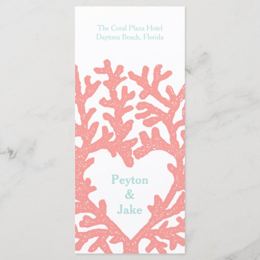 Coral Heart Aqua Beach Hochzeitsprogramm Programm (Rückseite)