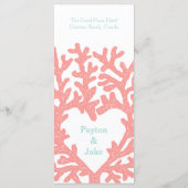 Coral Heart Aqua Beach Wedding Menü Menükarte (Rückseite)