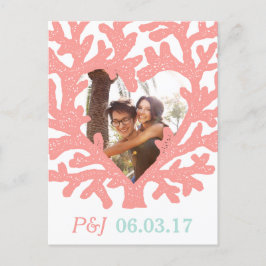 Coral Heart Aqua Beach Wedding Rettet die Termine Ankündigungspostkarte