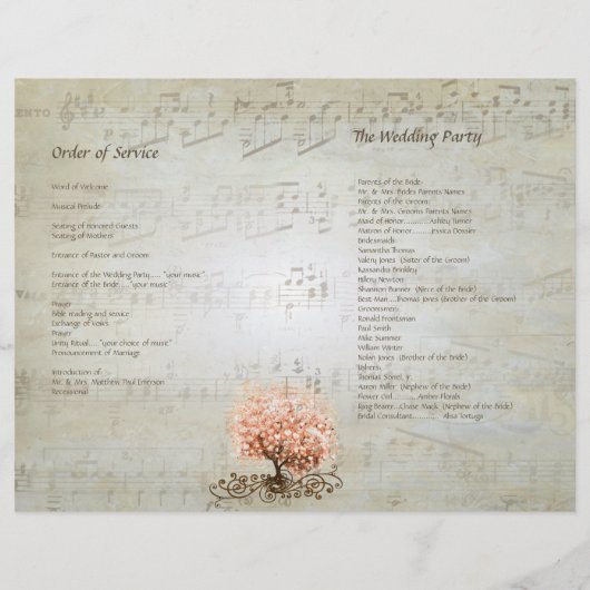 Coral Heart Leaf Tree Hochzeitsprogramme (Rückseite)