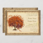 Coral Heart Leaf Tree Rustic Barn Forest Wedding Einladung (Vorne/Hinten)