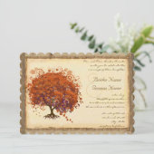 Coral Heart Leaf Tree Rustic Barn Forest Wedding Einladung (Stehend Vorderseite)