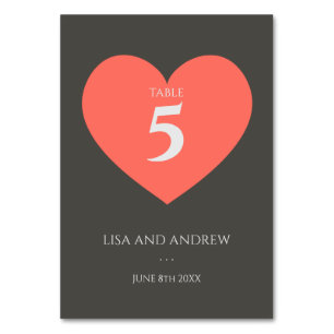 Coral Heart Wedding Tischnummer