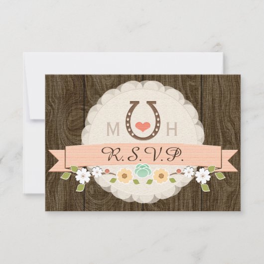 CORAL HORSESHOE WESTERN WEDD RSVP CARD (Vorderseite)