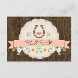 CORAL HORSESHOE WESTERN WEDD RSVP CARD KARTE