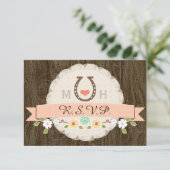 CORAL HORSESHOE WESTERN WEDD RSVP CARD KARTE (Stehend Vorderseite)