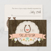 CORAL HORSESHOE WESTERN WEDD RSVP CARD KARTE (Vorne/Hinten)
