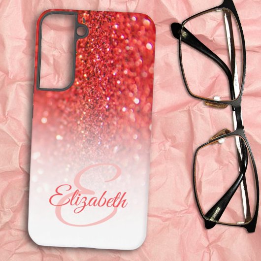 Coral Imitats Glitzer Ombre Chic Monogram Geschenk Samsung Galaxy Hülle