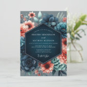 Coral Incandescent Botanical Wedding Einladung (Stehend Vorderseite)