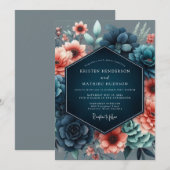Coral Incandescent Botanical Wedding Einladung (Vorne/Hinten)