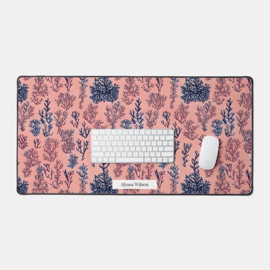 Coral Inspiriert rosa und blaues Wasserfarbmuster Schreibtischunterlage (Tastatur & Maus)