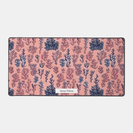 Coral Inspiriert rosa und blaues Wasserfarbmuster Schreibtischunterlage (Vorderseite)