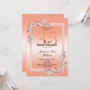 Coral-Juwel & Glitter 35. Hochzeitstag-Einladung Einladung