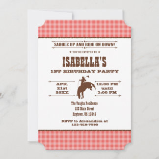 Coral Kariert Cowboy Rodeo Einladung zum Geburtsta