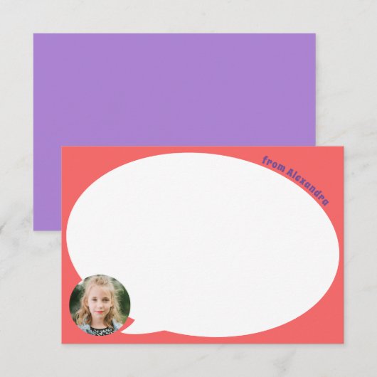 Coral Kid Foto und Sprechblase Danke Karte (Vorne/Hinten)