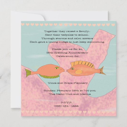 Coral & Kissing Fish 35. Hochzeitsjubiläum Einladu Einladung (Vorderseite)