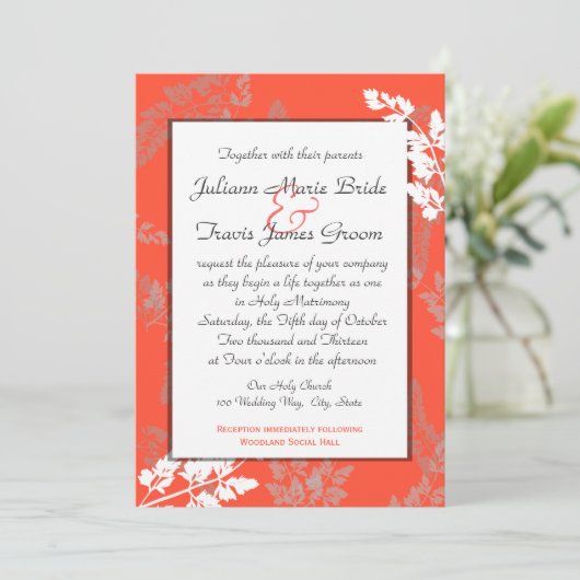 Coral Lace Rustic Wedding Einladung (Stehend Vorderseite)
