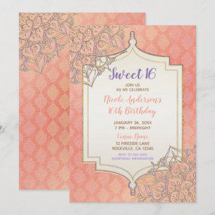 Coral Lavendel Gold Marokkanischer Glam Sweet 16 P Einladung