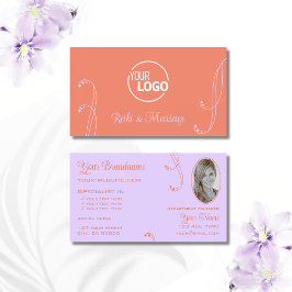 Coral Lavender Chic Verziert mit Logos und Foto Visitenkarte
