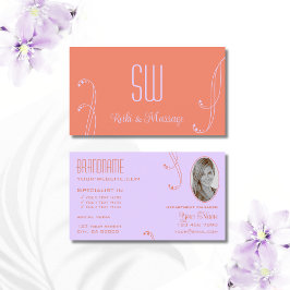 Coral Lavender Verziert mit Monogramm und Foto Visitenkarte
