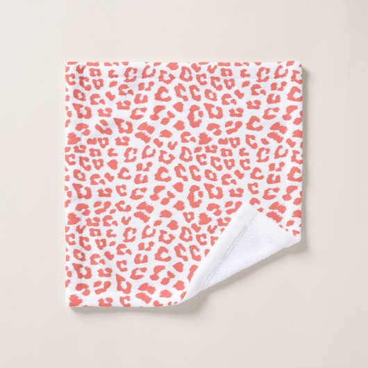 Coral Leopard Print Badhandtuch Set (Waschlappen)