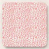 Coral Leopard Print Getränkeuntersetzer (Vorderseite)
