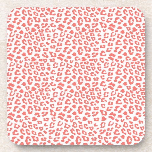 Coral Leopard Print Getränkeuntersetzer (Vorderseite)