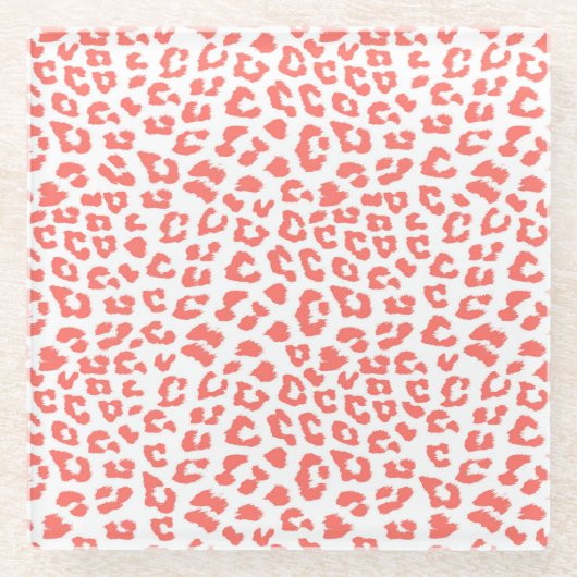 Coral Leopard Print Glasuntersetzer (Vorderseite)