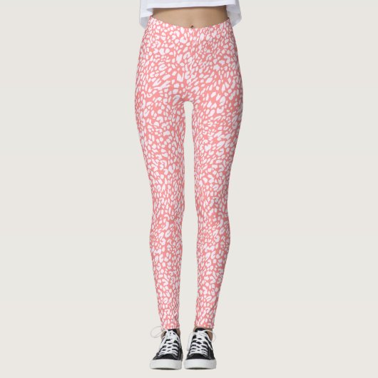 Coral Leopard Print Pattern Leggings (Vorderseite)