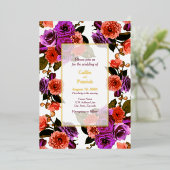 Coral & Lila Blumengarten - Hochzeit Folieneinladung (Stehend vorne)