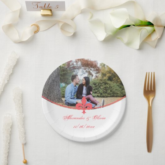 Coral Lilie Foto Wedding Paper Plate Pappteller (Hochzeit)