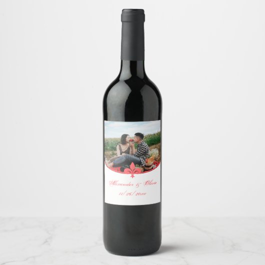 Coral Lilie Foto Wedding Wine Label Weinetikett (Vorderseite)
